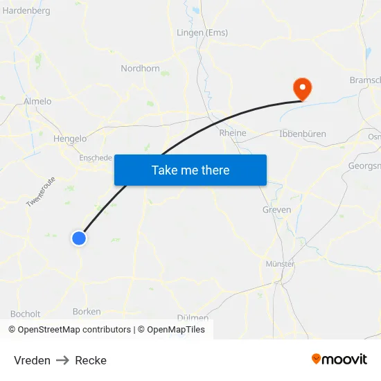 Vreden to Recke map