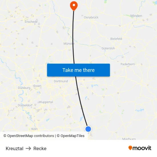 Kreuztal to Recke map