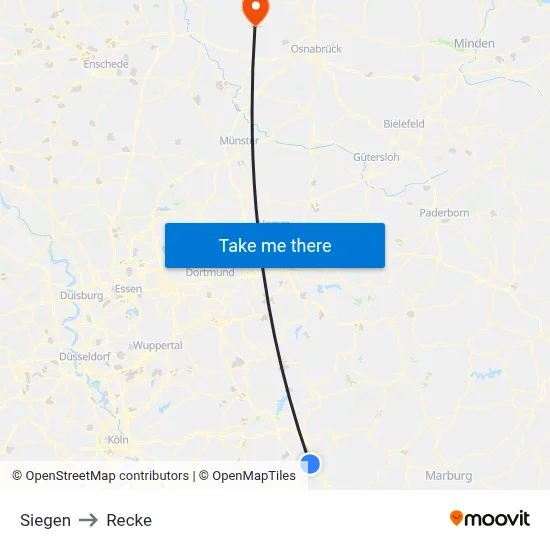 Siegen to Recke map