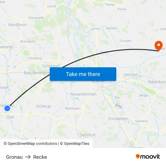 Gronau to Recke map