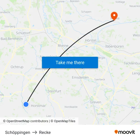 Schöppingen to Recke map
