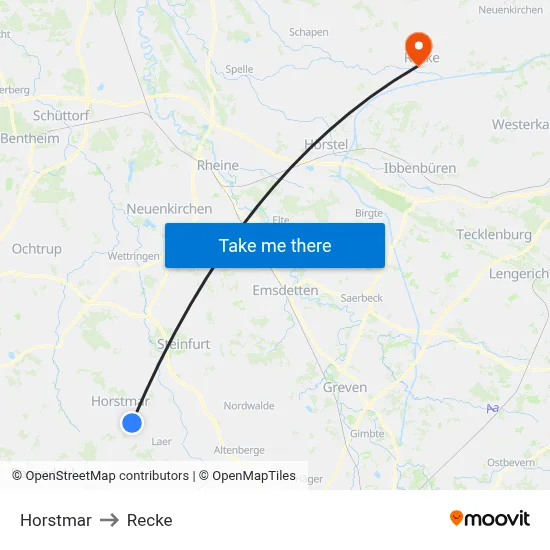 Horstmar to Recke map