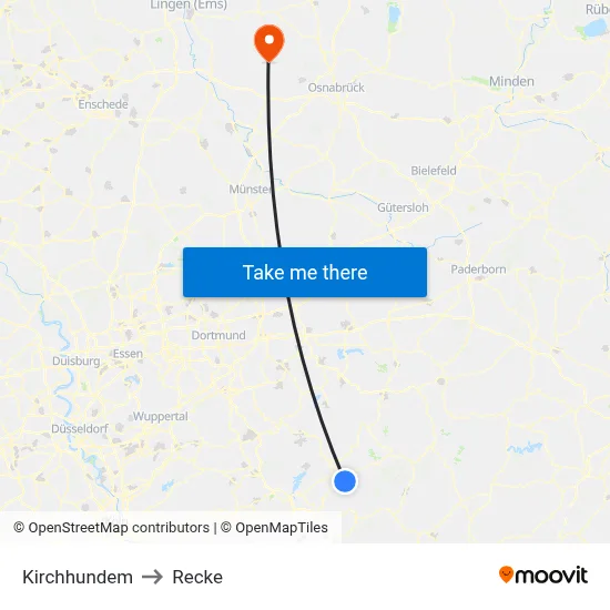 Kirchhundem to Recke map