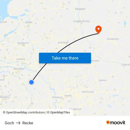 Goch to Recke map