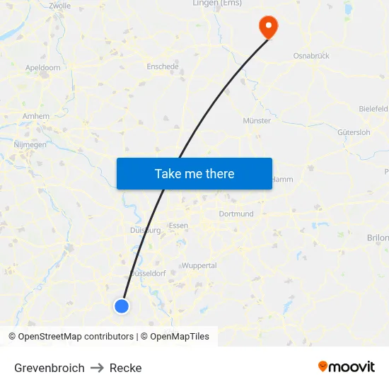 Grevenbroich to Recke map