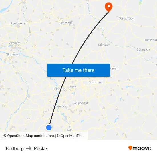 Bedburg to Recke map