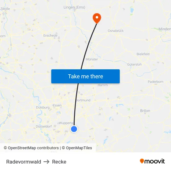 Radevormwald to Recke map