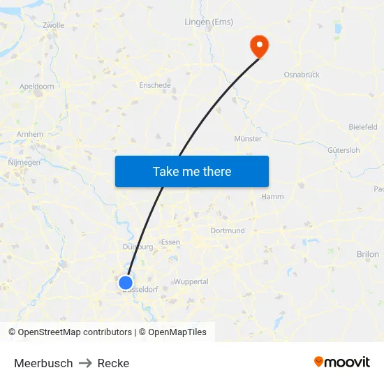 Meerbusch to Recke map