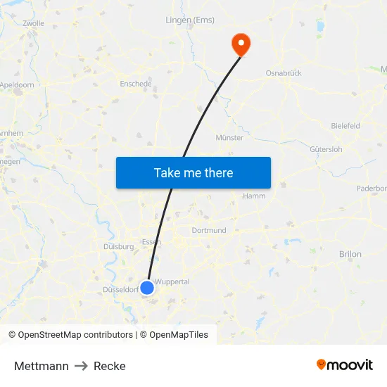 Mettmann to Recke map
