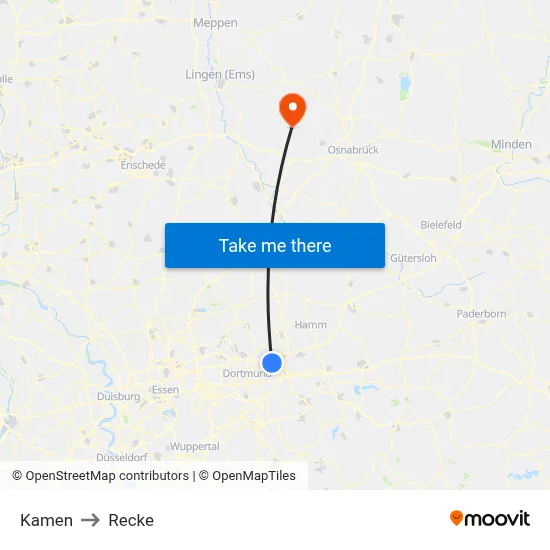 Kamen to Recke map