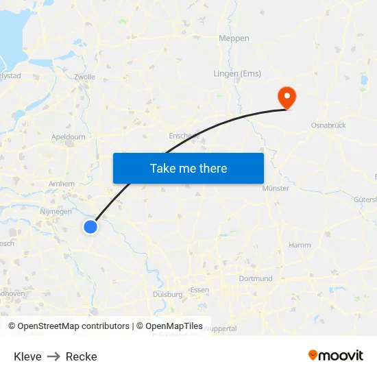 Kleve to Recke map
