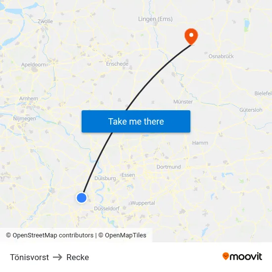 Tönisvorst to Recke map