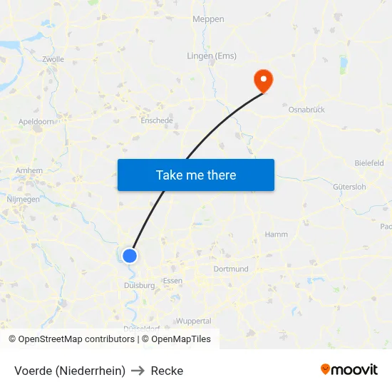 Voerde (Niederrhein) to Recke map