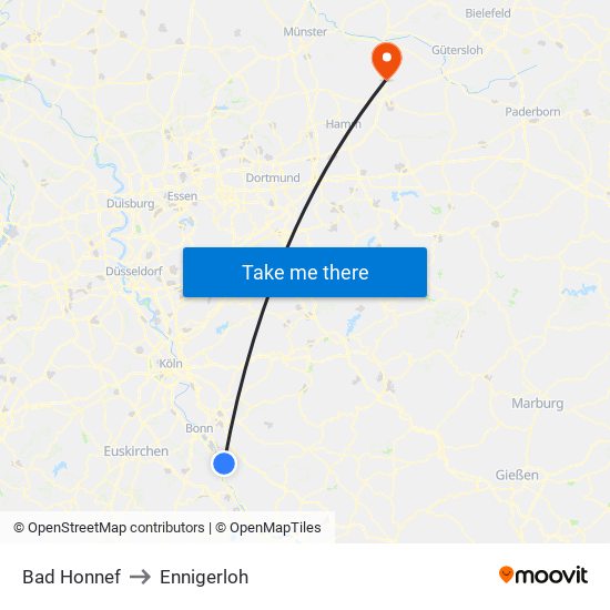 Bad Honnef to Ennigerloh map