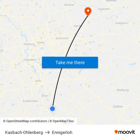 Kasbach-Ohlenberg to Ennigerloh map