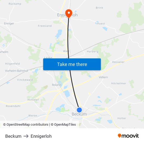 Beckum to Ennigerloh map