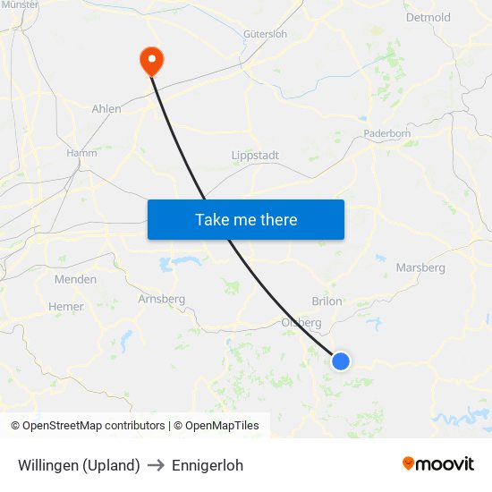 Willingen (Upland) to Ennigerloh map