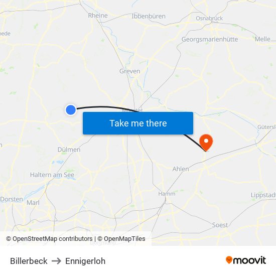 Billerbeck to Ennigerloh map