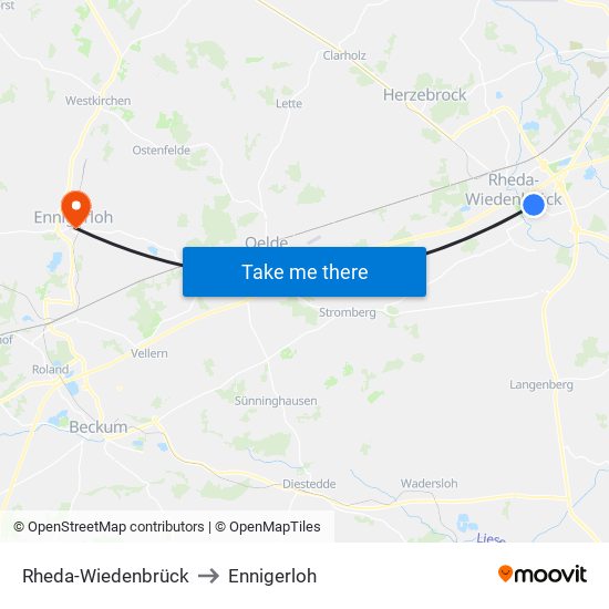 Rheda-Wiedenbrück to Ennigerloh map