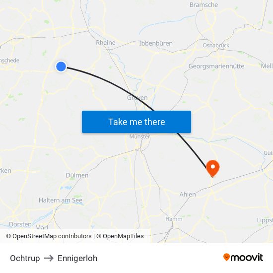 Ochtrup to Ennigerloh map