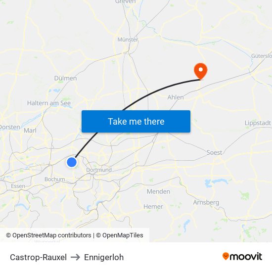 Castrop-Rauxel to Ennigerloh map