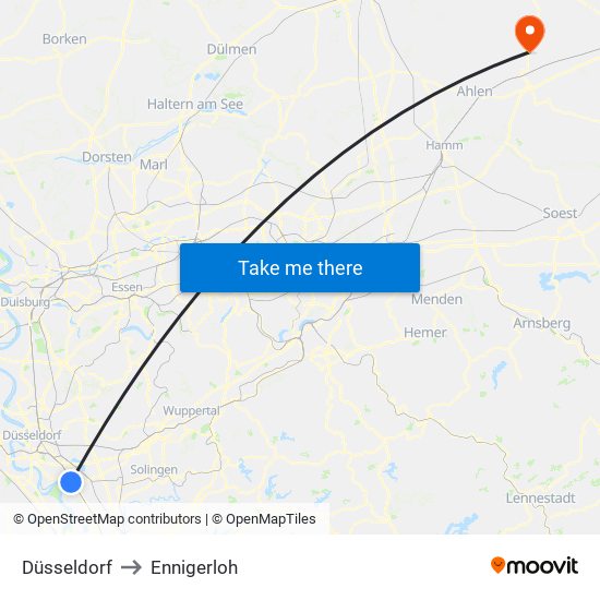 Düsseldorf to Ennigerloh map