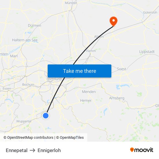 Ennepetal to Ennigerloh map