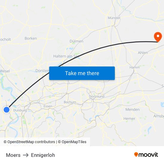 Moers to Ennigerloh map