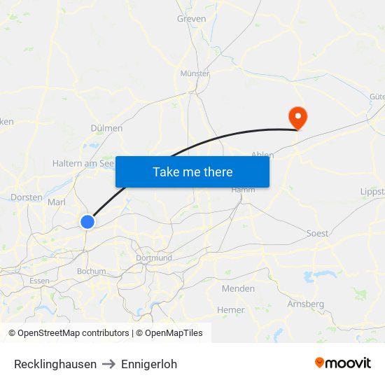 Recklinghausen to Ennigerloh map