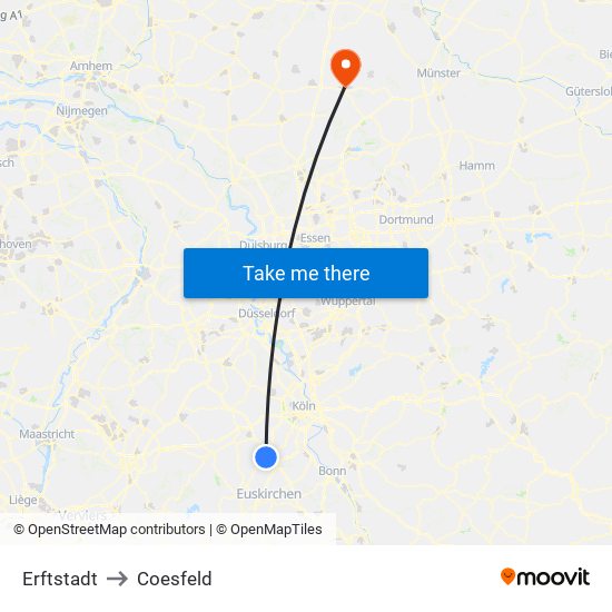 Erftstadt to Coesfeld map