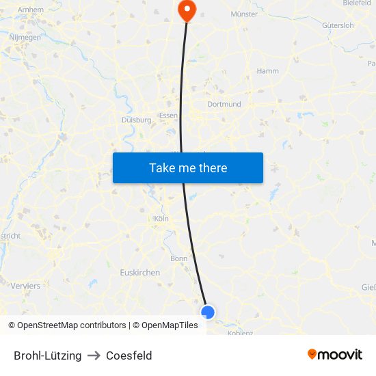 Brohl-Lützing to Coesfeld map