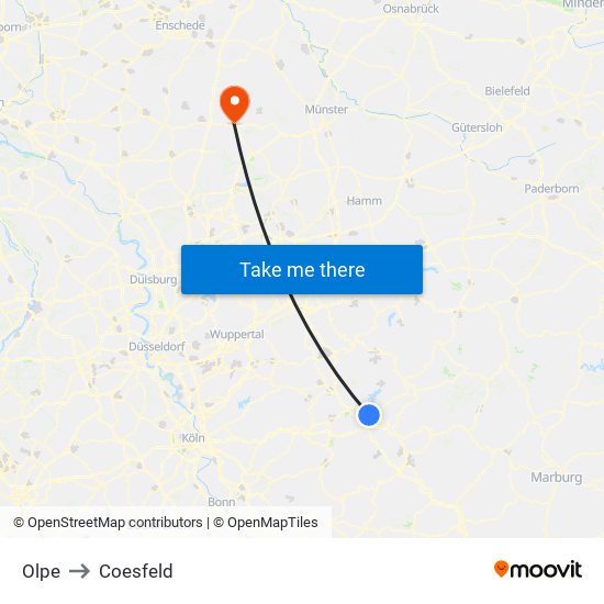 Olpe to Coesfeld map