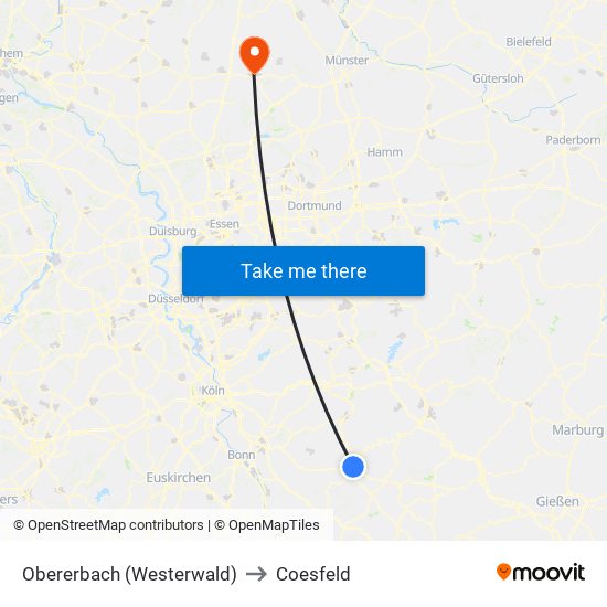 Obererbach (Westerwald) to Coesfeld map