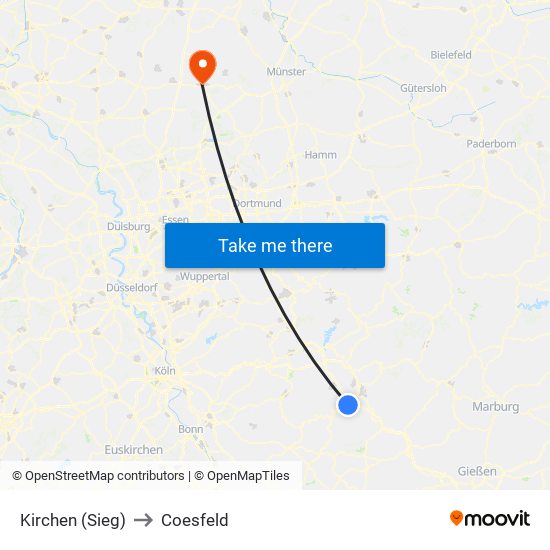 Kirchen (Sieg) to Coesfeld map