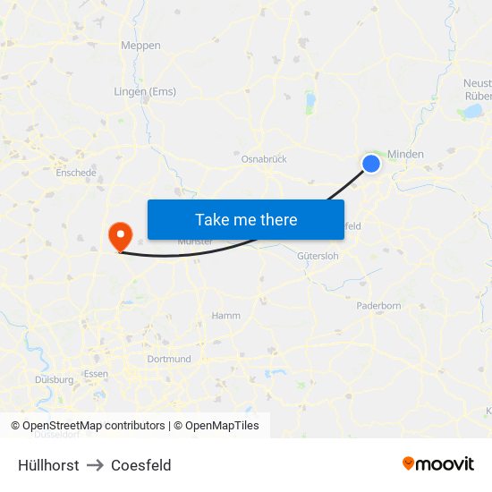 Hüllhorst to Coesfeld map