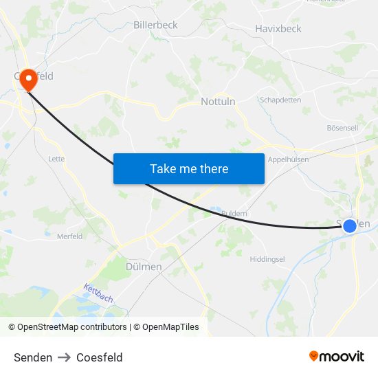 Senden to Coesfeld map