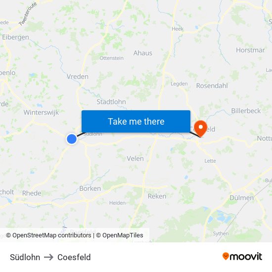 Südlohn to Coesfeld map