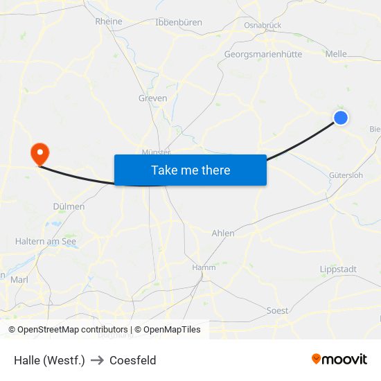 Halle (Westf.) to Coesfeld map