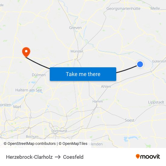 Herzebrock-Clarholz to Coesfeld map