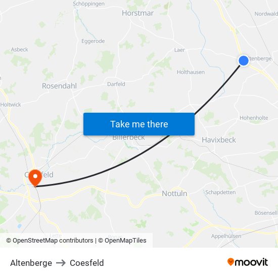 Altenberge to Coesfeld map