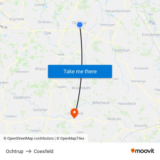 Ochtrup to Coesfeld map