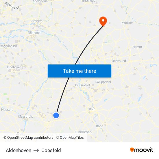 Aldenhoven to Coesfeld map