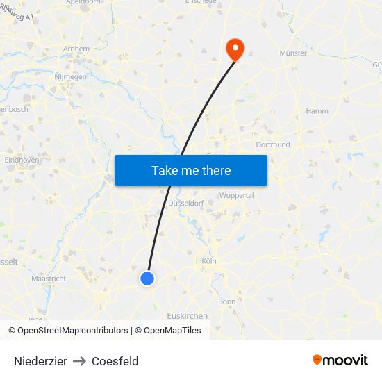 Niederzier to Coesfeld map