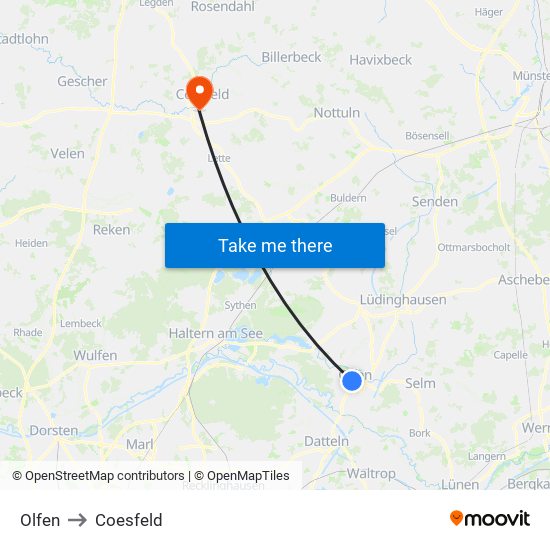 Olfen to Coesfeld map
