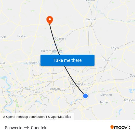 Schwerte to Coesfeld map