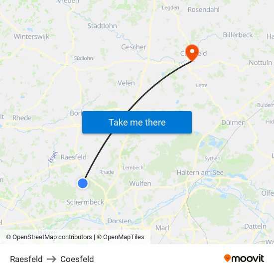 Raesfeld to Coesfeld map