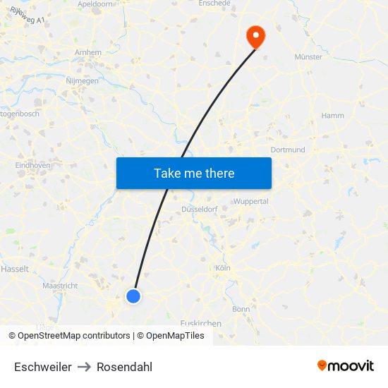Eschweiler to Rosendahl map