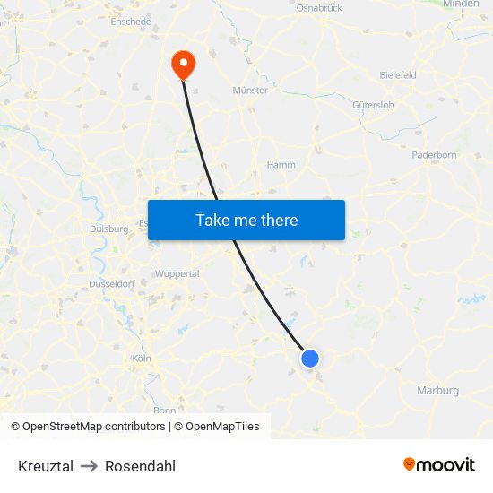 Kreuztal to Rosendahl map