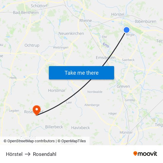 Hörstel to Rosendahl map