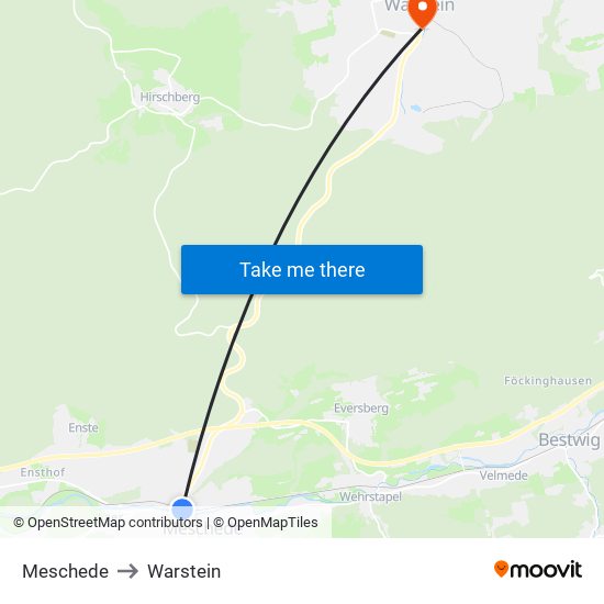 Meschede to Warstein map